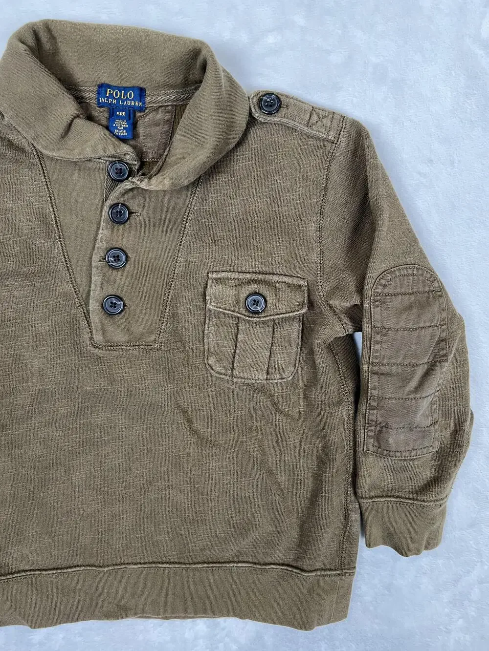 Polo Ralph Lauren Boys 8 Brown Henley Rugby Long Sleeve Button Pocket